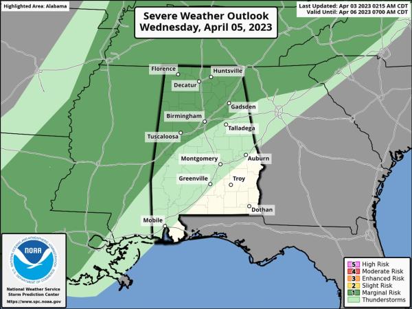 阿拉巴马州南部恶劣天气风险增加;继续观察龙卷风