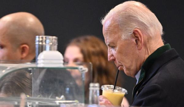 US President Joe Biden visits Nowher<em></em>e Coffee shop in Emmaus, Pennsylvania, on January 12, 2024. (AFP)