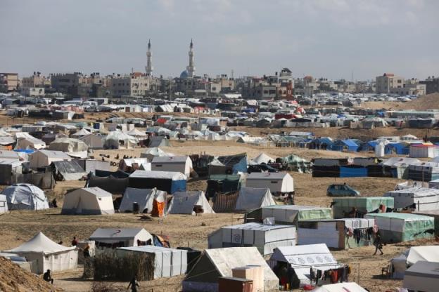 A view of a large number of tents are seen in Rafah, Gaza Strip, at a site wher<em></em>e Palestinians are sheltering from the Israeli offensive against Hamas.