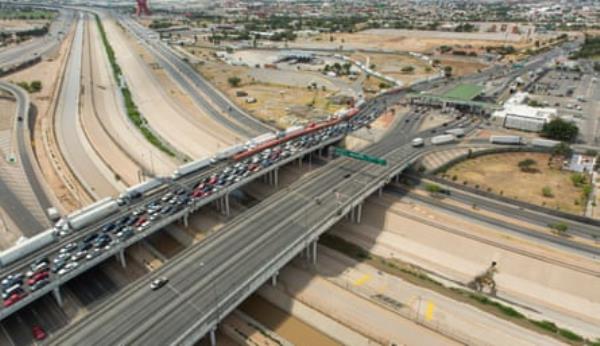 An aerial view of the Bridge of the Americas in El Paso Texas in 2016.