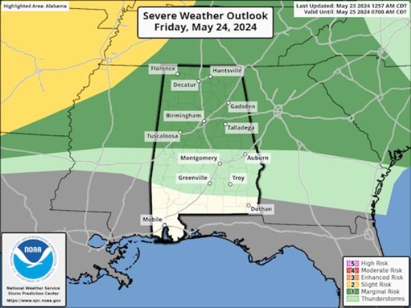 阿拉巴马州今天到周日可能会有强风暴
