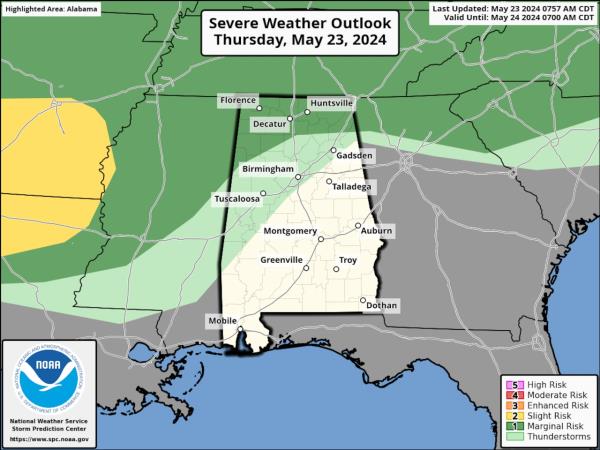 阿拉巴马州今天到周日可能会有强风暴