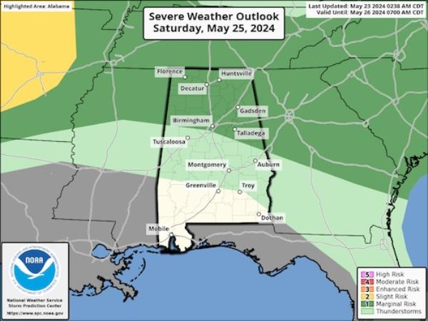阿拉巴马州今天到周日可能会有强风暴