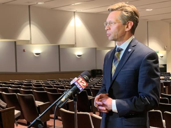 Alabama State Superintendent Eric Mackey speaks to press during a regular meeting of the state Board of Education Thursday, January 4, 2021, in Montgomery.