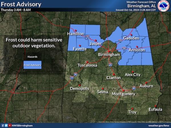 Central Alabama frost advisory