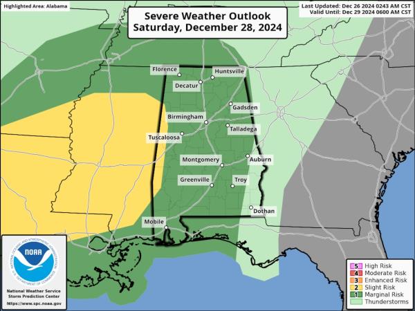 周五和周六阿拉巴马州可能出现强风暴